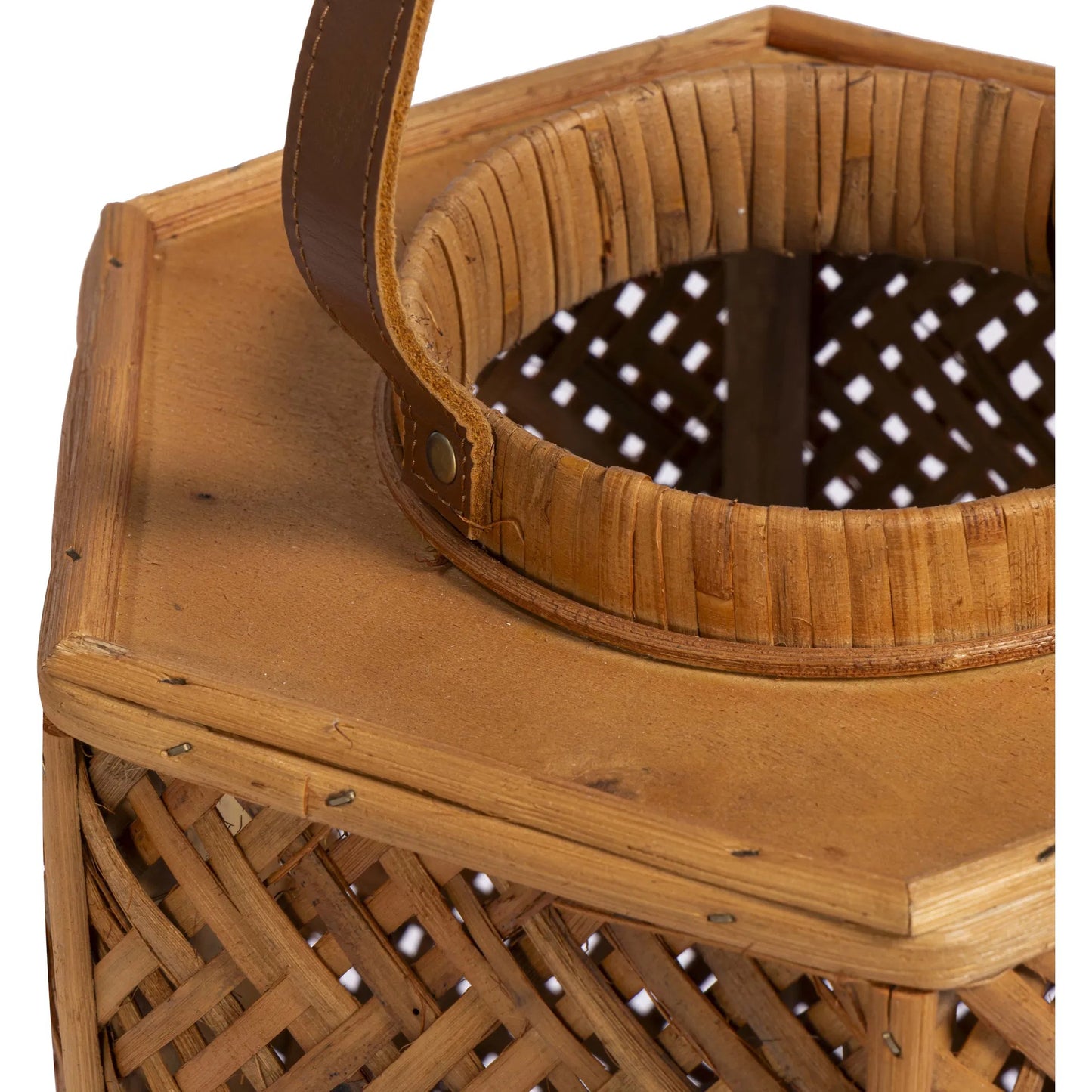 003 SI-2519369 | Closeup | Andi Lantern by TOV Furniture in natural. Made from plywood, rattan in a rustic style.