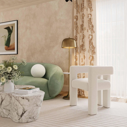 Boba Vegan Shearling Pillow by TOV Furniture in cream. Made from vegan shearling in a transitional style.