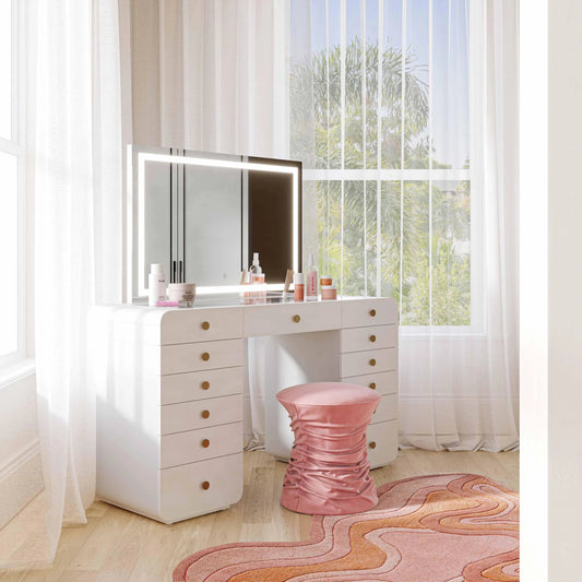 Lola LED Panel Vanity Mirror by TOV Furniture in mirror. Made from aluminum, glass, mdf in a transitional style.