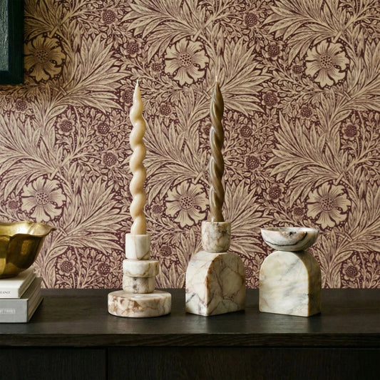 White Brown Foundation Candle Holder by TOV Furniture in natural marble. Made from marble in a unique style.