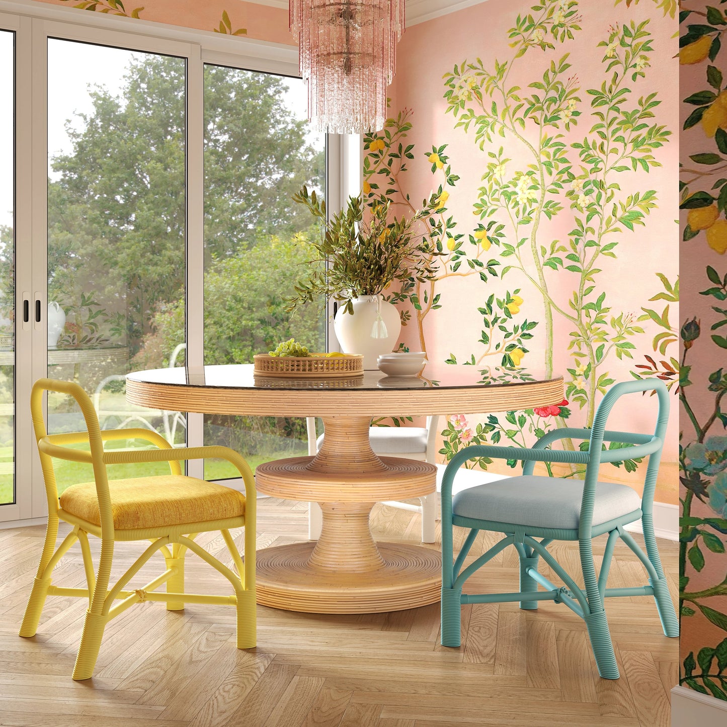 014 SI-2122122 | Lifestyle | Ginny Rattan Dining Chair by TOV Furniture. Made from fabric, rattan in a cottage & farmhouse style.