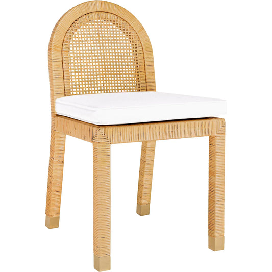 001 SI-2248135 | Primary Silo | Amara Rattan and Performance Fabric Arched Back Dining Chair by TOV Furniture in natural. Made from brass, fabric, rattan in a rustic style.
