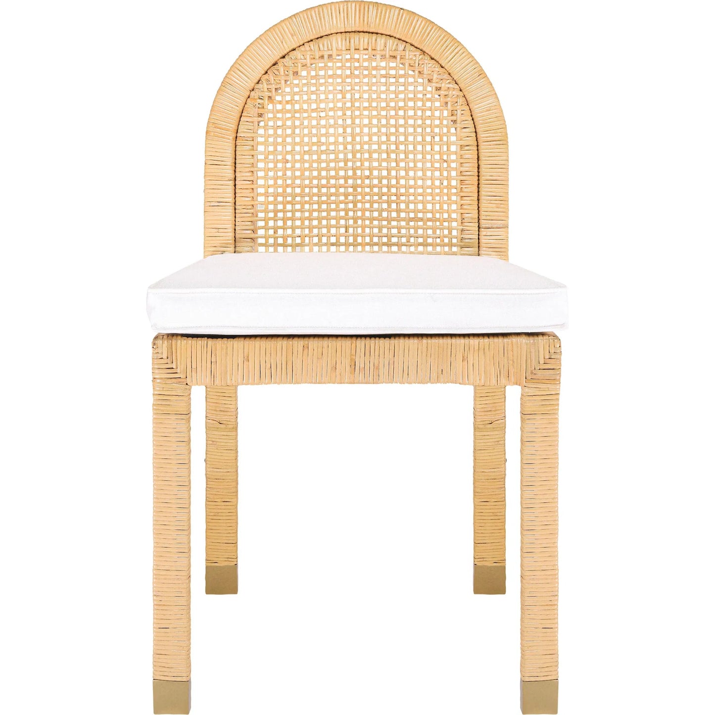003 SI-2248135 | Unknown | Amara Rattan and Performance Fabric Arched Back Dining Chair by TOV Furniture in natural. Made from brass, fabric, rattan in a unique style.