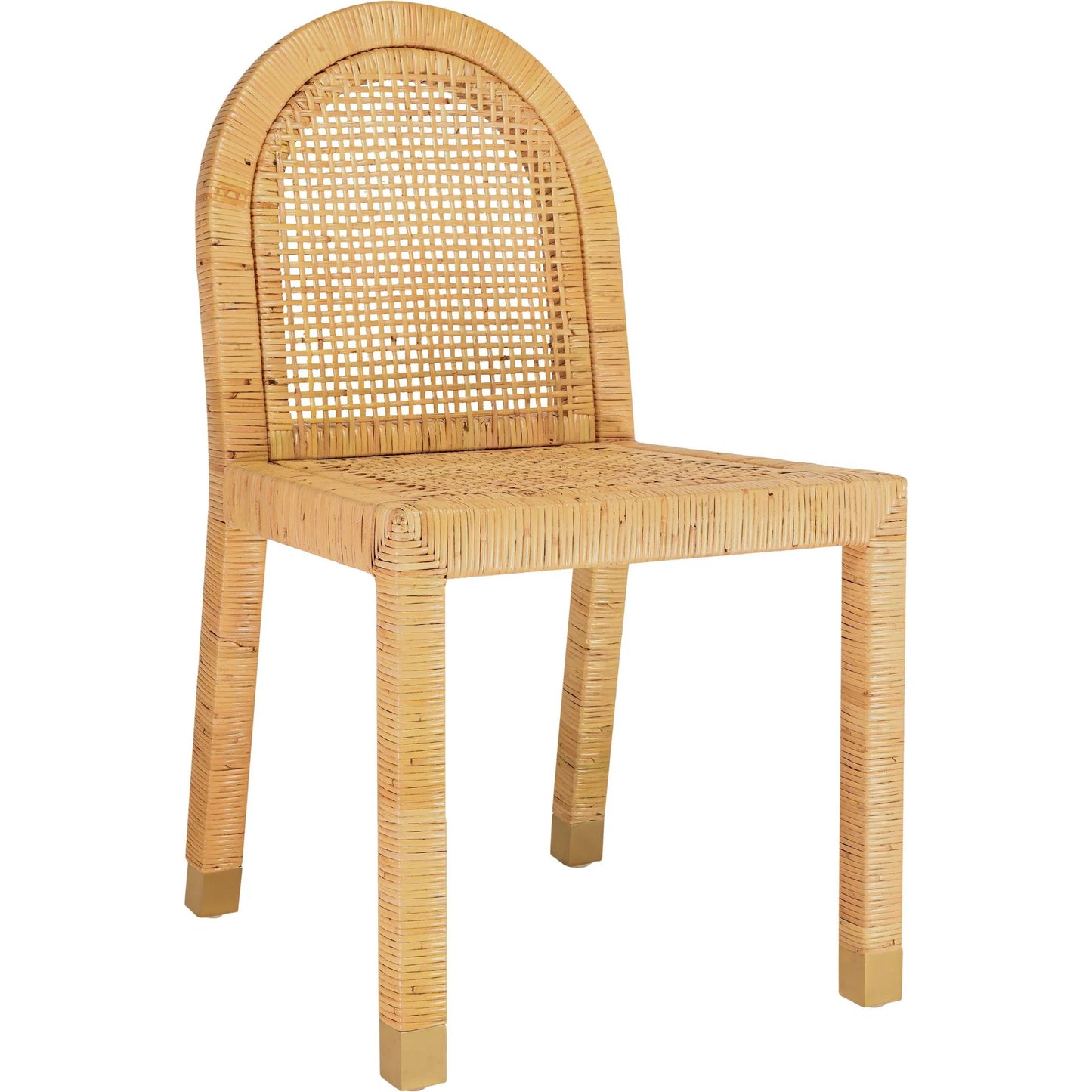 004 SI-2248135 | Unknown | Amara Rattan and Performance Fabric Arched Back Dining Chair by TOV Furniture in natural. Made from brass, fabric, rattan in a unique style.