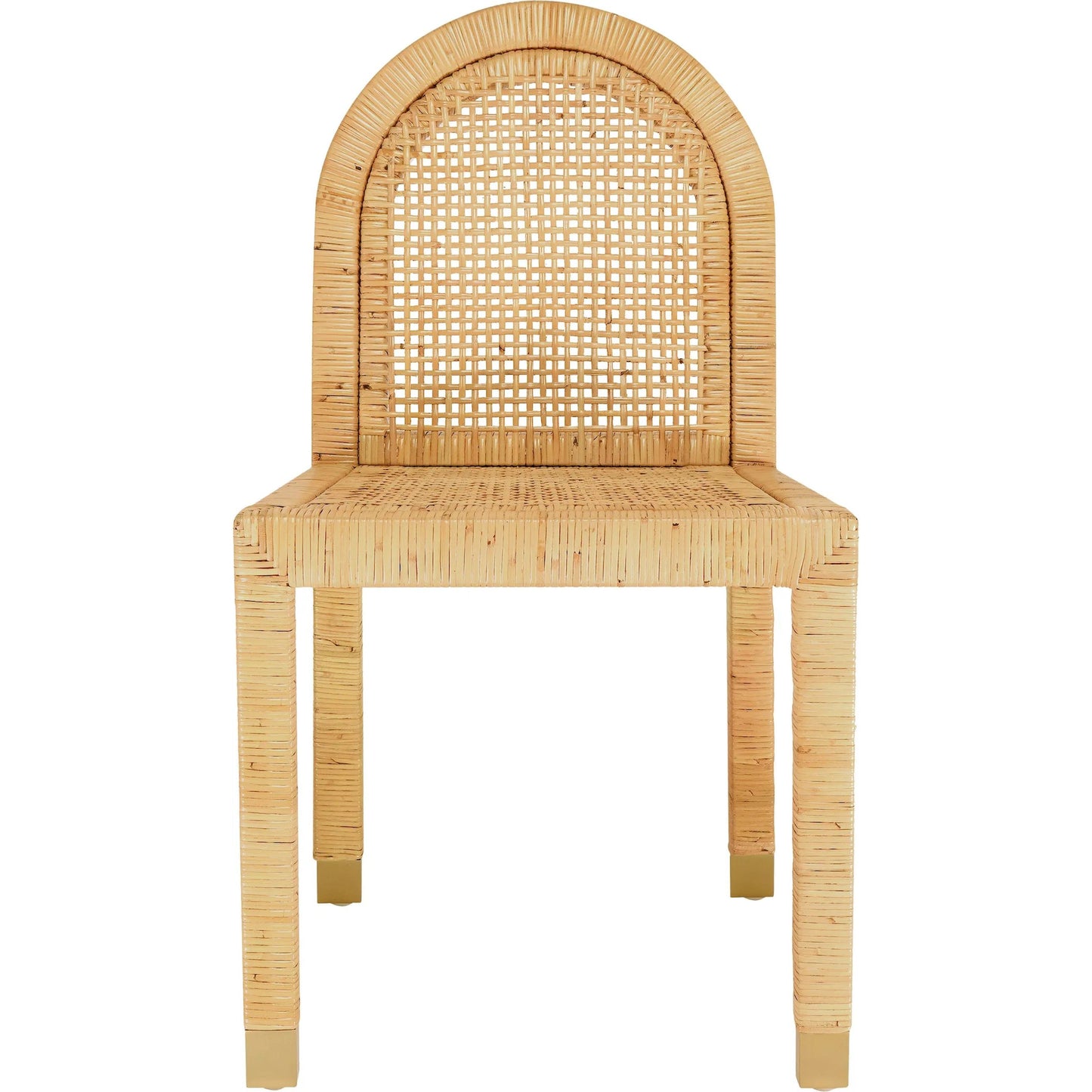 005 SI-2248135 | Unknown | Amara Rattan and Performance Fabric Arched Back Dining Chair by TOV Furniture in natural. Made from brass, fabric, rattan in a unique style.