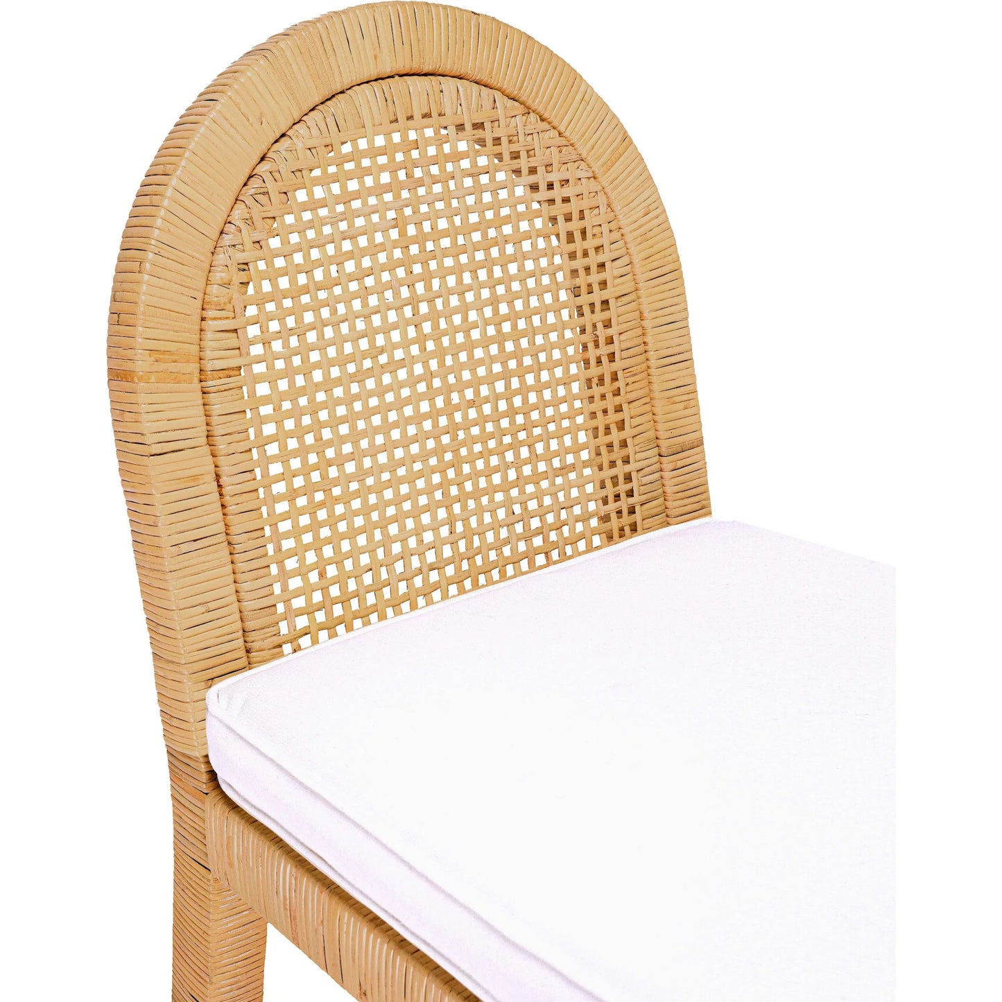 006 SI-2248135 | Unknown | Amara Rattan and Performance Fabric Arched Back Dining Chair by TOV Furniture in natural. Made from brass, fabric, rattan in a unique style.