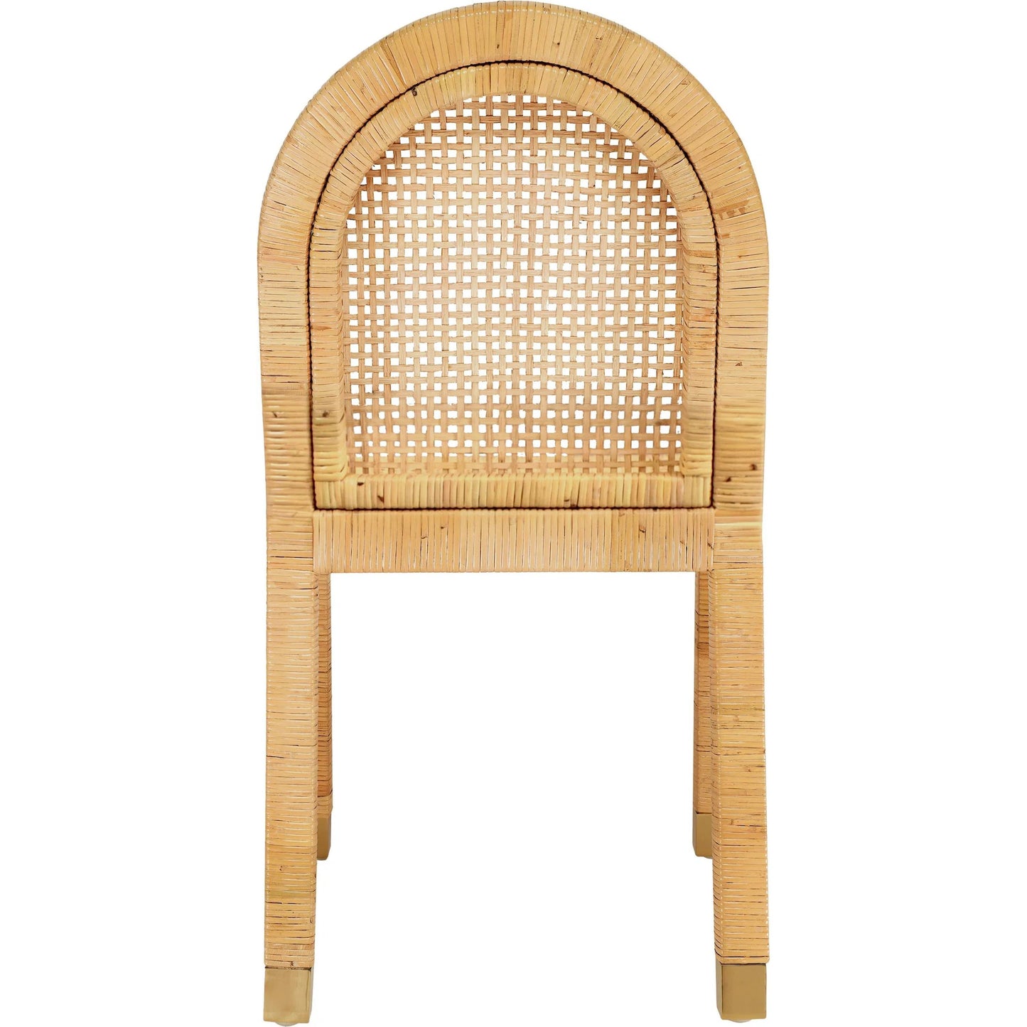 007 SI-2248135 | Unknown | Amara Rattan and Performance Fabric Arched Back Dining Chair by TOV Furniture in natural. Made from brass, fabric, rattan in a unique style.