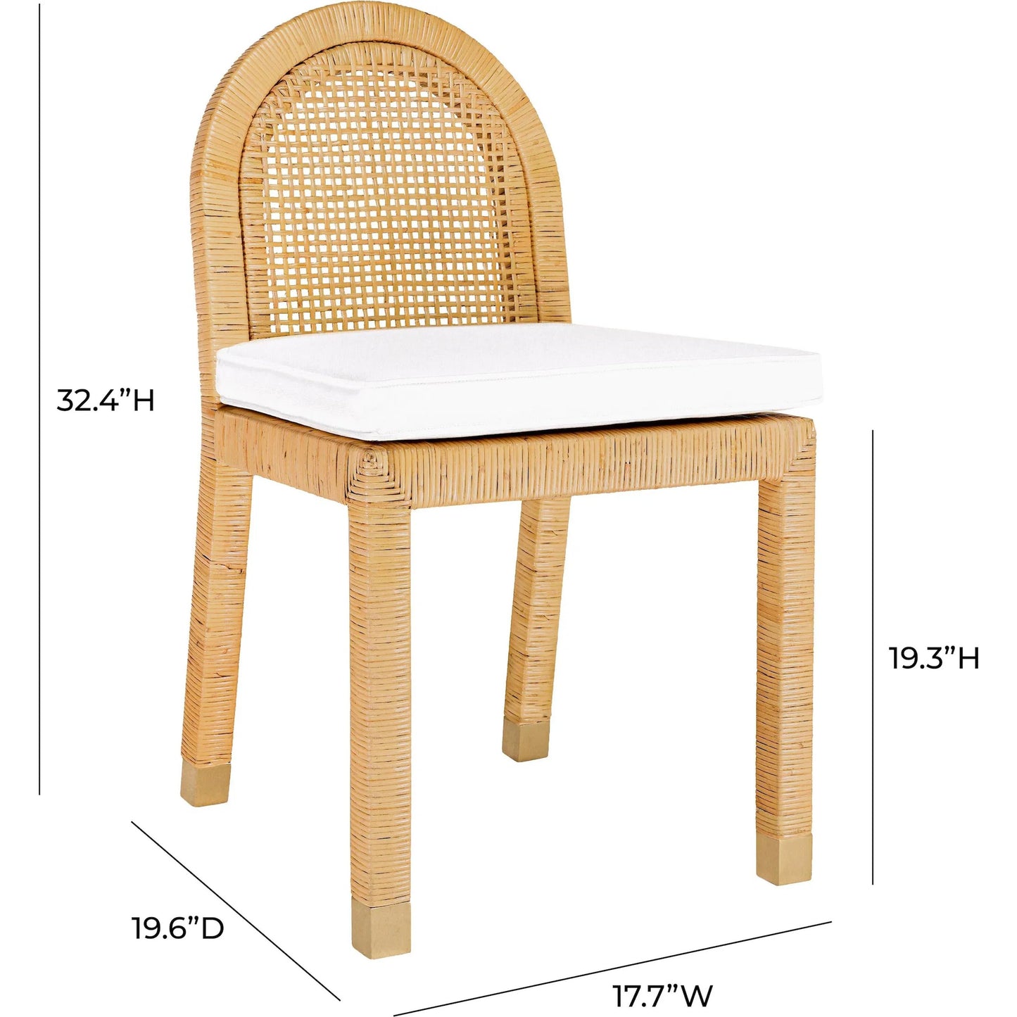 008 SI-2248135 | Unknown | Amara Rattan and Performance Fabric Arched Back Dining Chair by TOV Furniture in natural. Made from brass, fabric, rattan in a unique style.