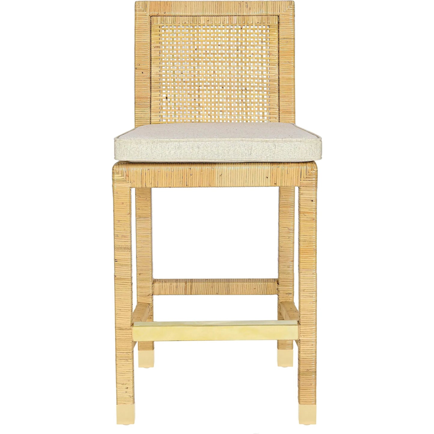 001 SI-2439899 | Primary Silo | Amara Linen Counter Stool by TOV Furniture in cream, natural. Made from brass, linen, rattan, wood in a unique style.
