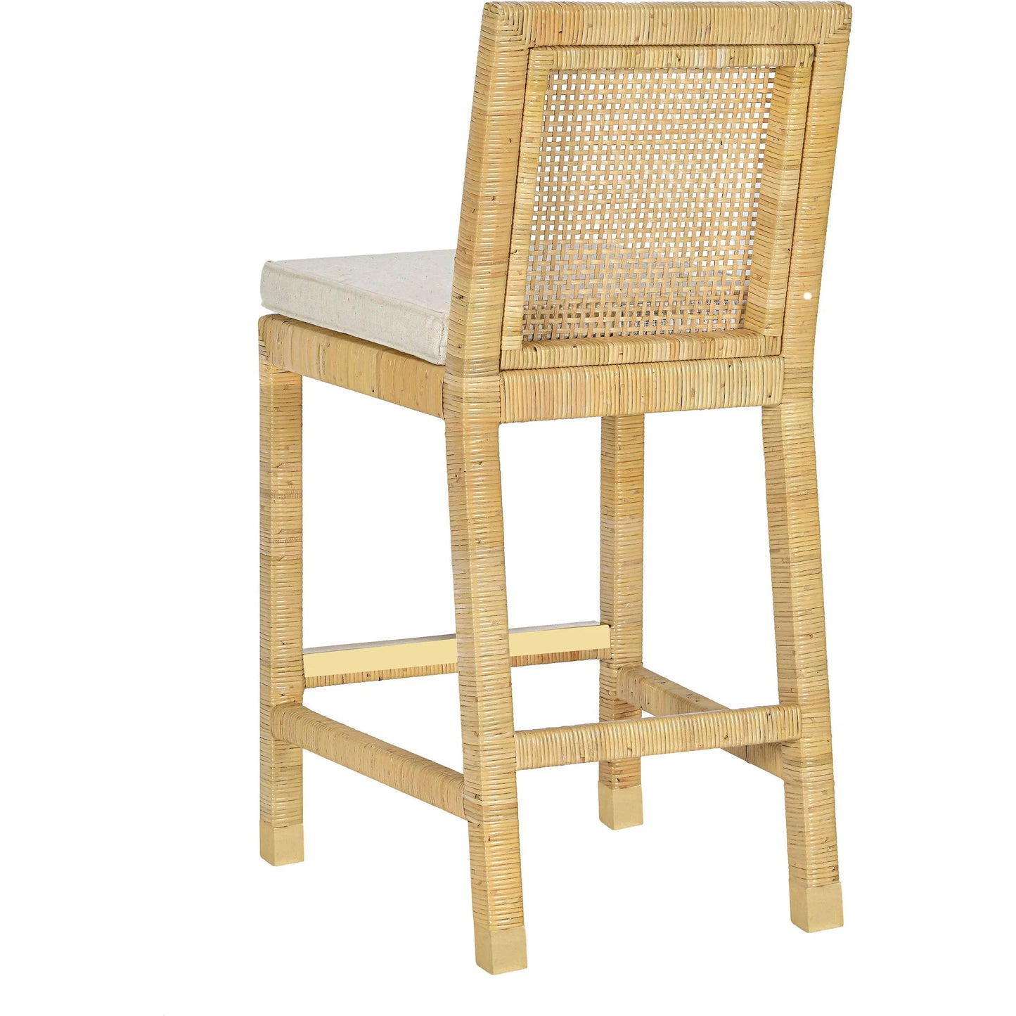 002 SI-2439899 | Additional Silo | Amara Linen Counter Stool by TOV Furniture in cream, natural. Made from brass, linen, rattan, wood in a unique style.