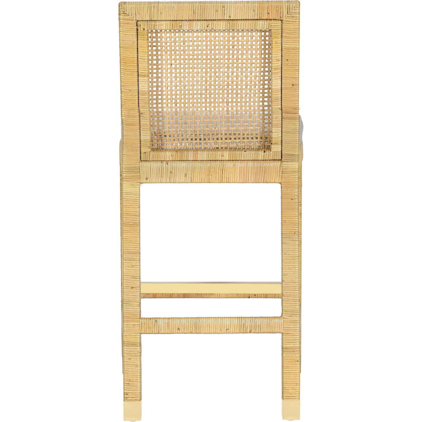 003 SI-2439899 | Closeup | Amara Linen Counter Stool by TOV Furniture in cream, natural. Made from brass, linen, rattan, wood in a unique style.