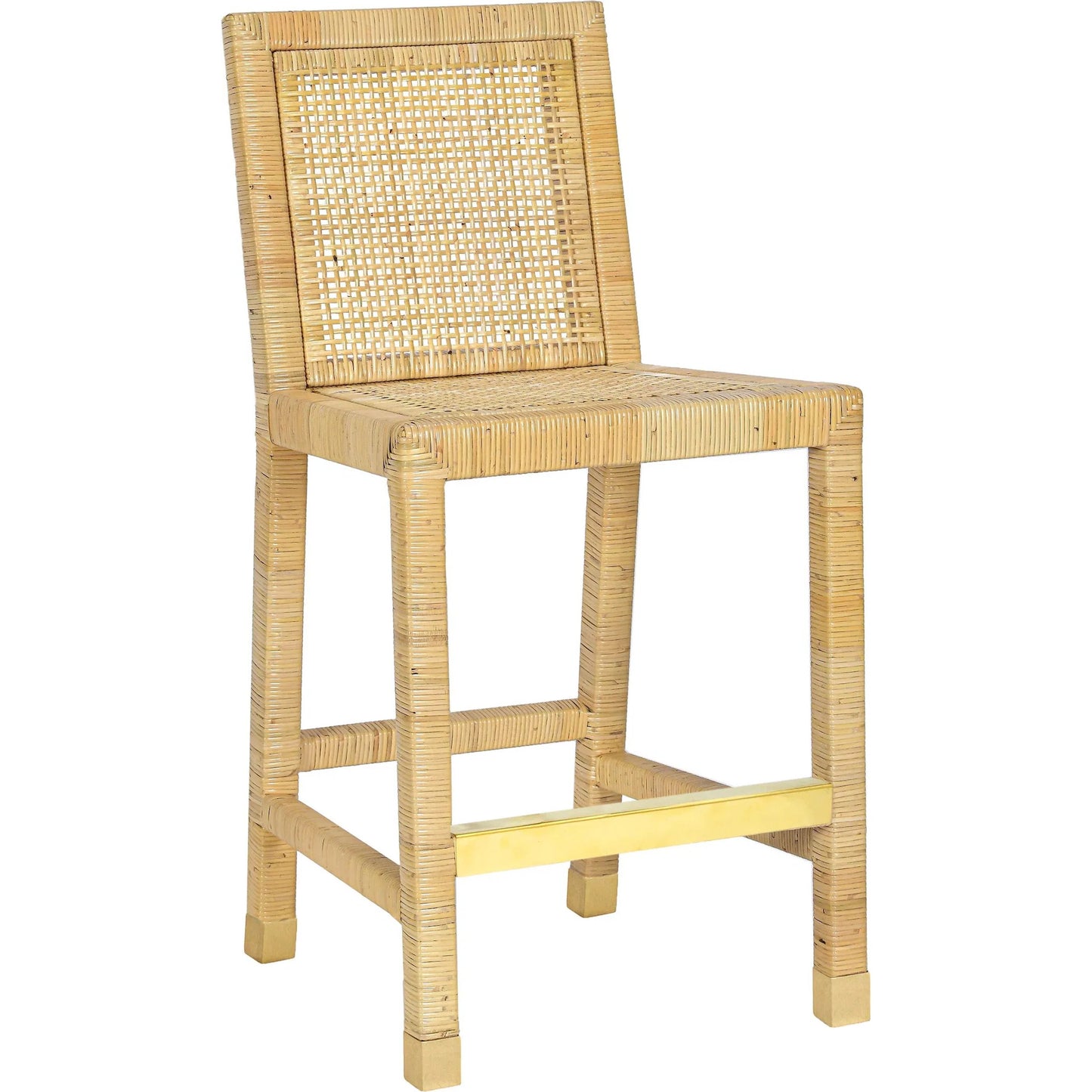 006 SI-2439899 | Unknown | Amara Linen Counter Stool by TOV Furniture in cream, natural. Made from brass, linen, rattan, wood in a unique style.