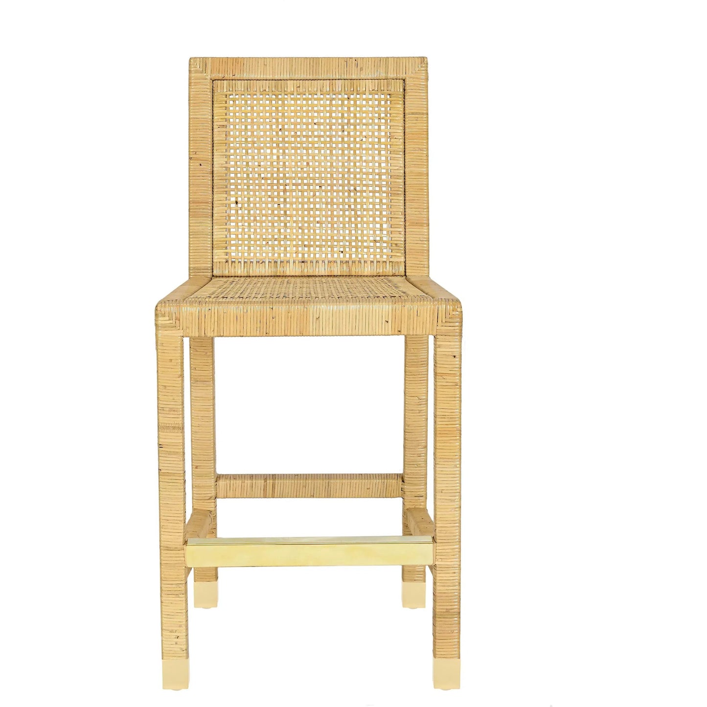 007 SI-2439899 | Unknown | Amara Linen Counter Stool by TOV Furniture in cream, natural. Made from brass, linen, rattan, wood in a unique style.