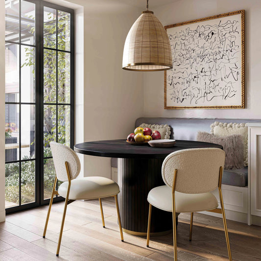 Chelsea Round Dining Table by TOV Furniture in black. Made from mdf, metal, oak, oak veneer in a modern style.