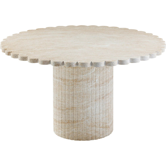 Blossom Washed Finish Indoor / Outdoor Round Dining Table by TOV Furniture in travertine. Made from concrete in a transitional style.