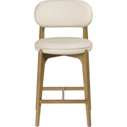 003 SI-2454296 | Primary Silo | Carnation Performance Vegan Leather Counter Stool by TOV Furniture in cream. Made from plywood, rubberwood, vegan leather in a unique style.