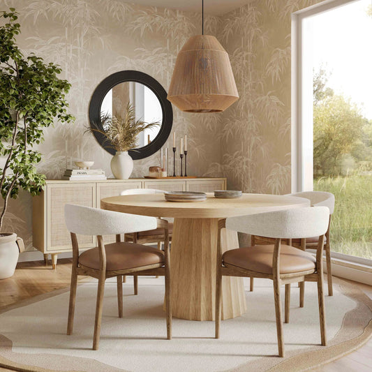 Vina Dining Chair by TOV Furniture in cognac, cream. Made from fabric, rubber wood in a unique style.