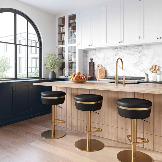 Astro Vegan Leather Adjustable Stool by TOV Furniture. Made from mdf, stainless steel, vegan leather in a modern style.