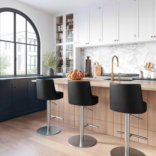 Reagan Adjustable Stool by TOV Furniture. Made from mdf, stainless steel, vegan leather in a modern style.