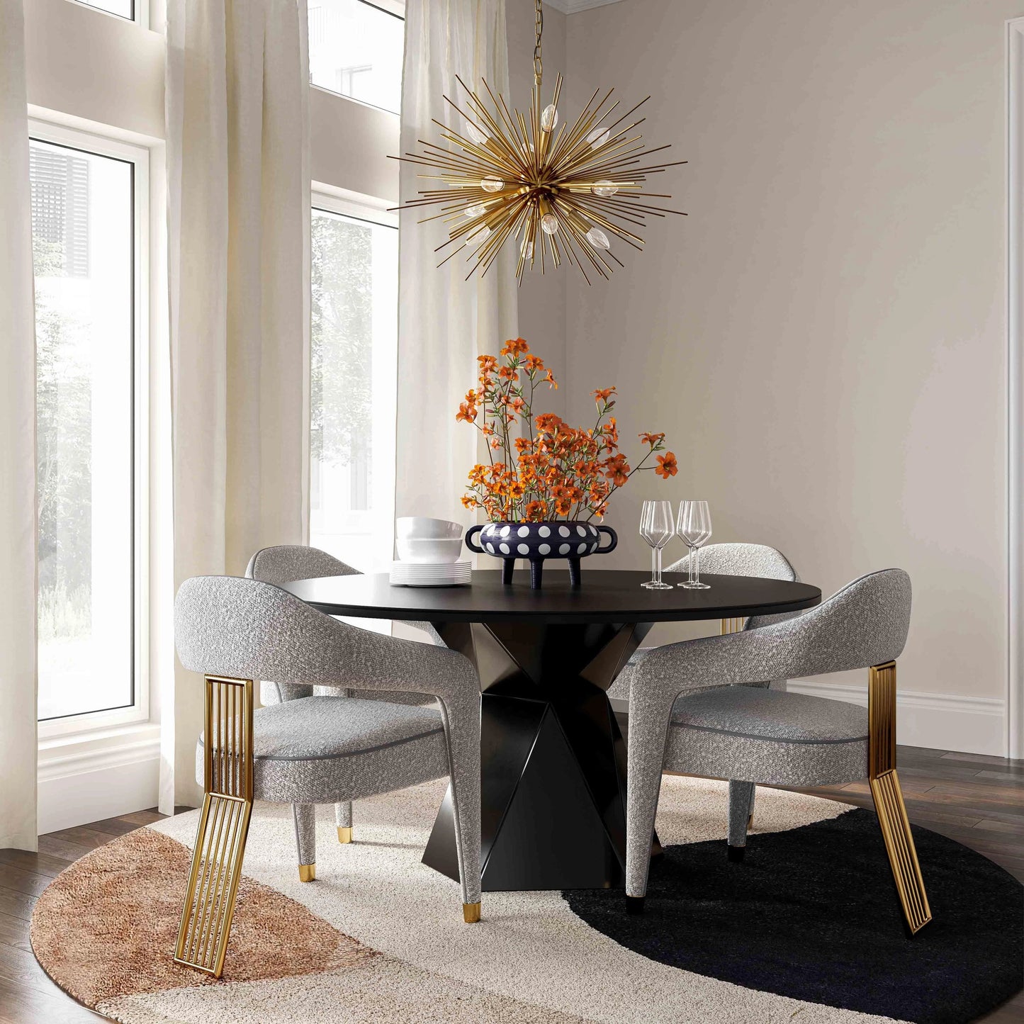 006 SI-1984185 | Lifestyle | Corralis Speckled Boucle Dining Chair by TOV Furniture in grey. Made from boucle, stainless steel, wood in a modern style.