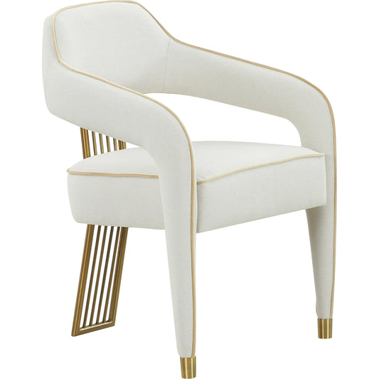 Corralis Linen Dining Chair by TOV Furniture in cream. Made from linen, stainless steel, wood in a modern style.