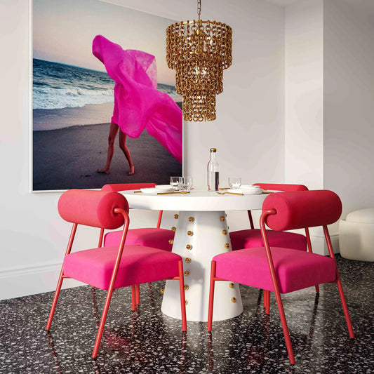 Jolene Velvet Dining Chair (Set of 2) by TOV Furniture in pink. Made from iron, plywood, velvet in a modern style.