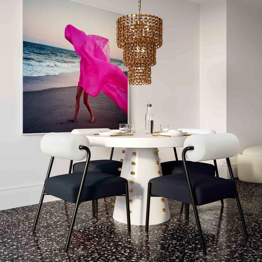 Jolene Linen Dining Chair (Set of 2) by TOV Furniture in black, cream. Made from iron, plywood, velvet in a modern style.