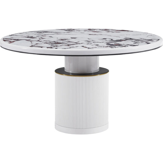 Vanessa White Marble Lacquer Round Dining Table by TOV Furniture in white, white marble. Made from mdf in a modern style.