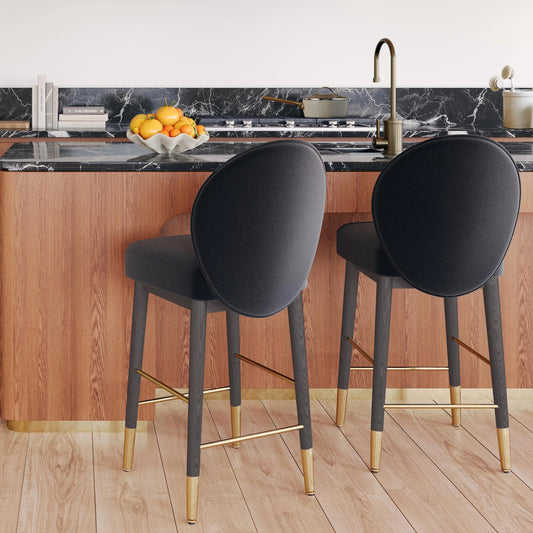 Hailey Velvet Barstool by TOV Furniture in charcoal. Made from ash wood, iron, velvet in a modern style.