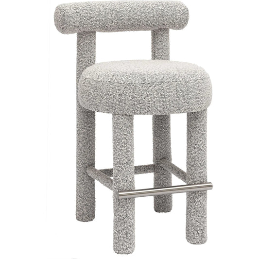 001 SI-2248186 | Primary Silo | Carmel Performance Boucle Counter Stool by TOV Furniture in black, white. Made from boucle, stainless steel, wood in a transitional style.
