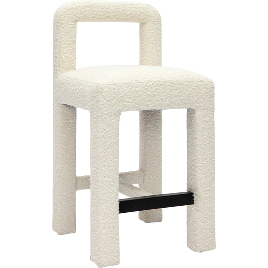 Hazel Boucle Counter Stool by TOV Furniture. Made from boucle, plywood, stainless steel, wood in a modern style.