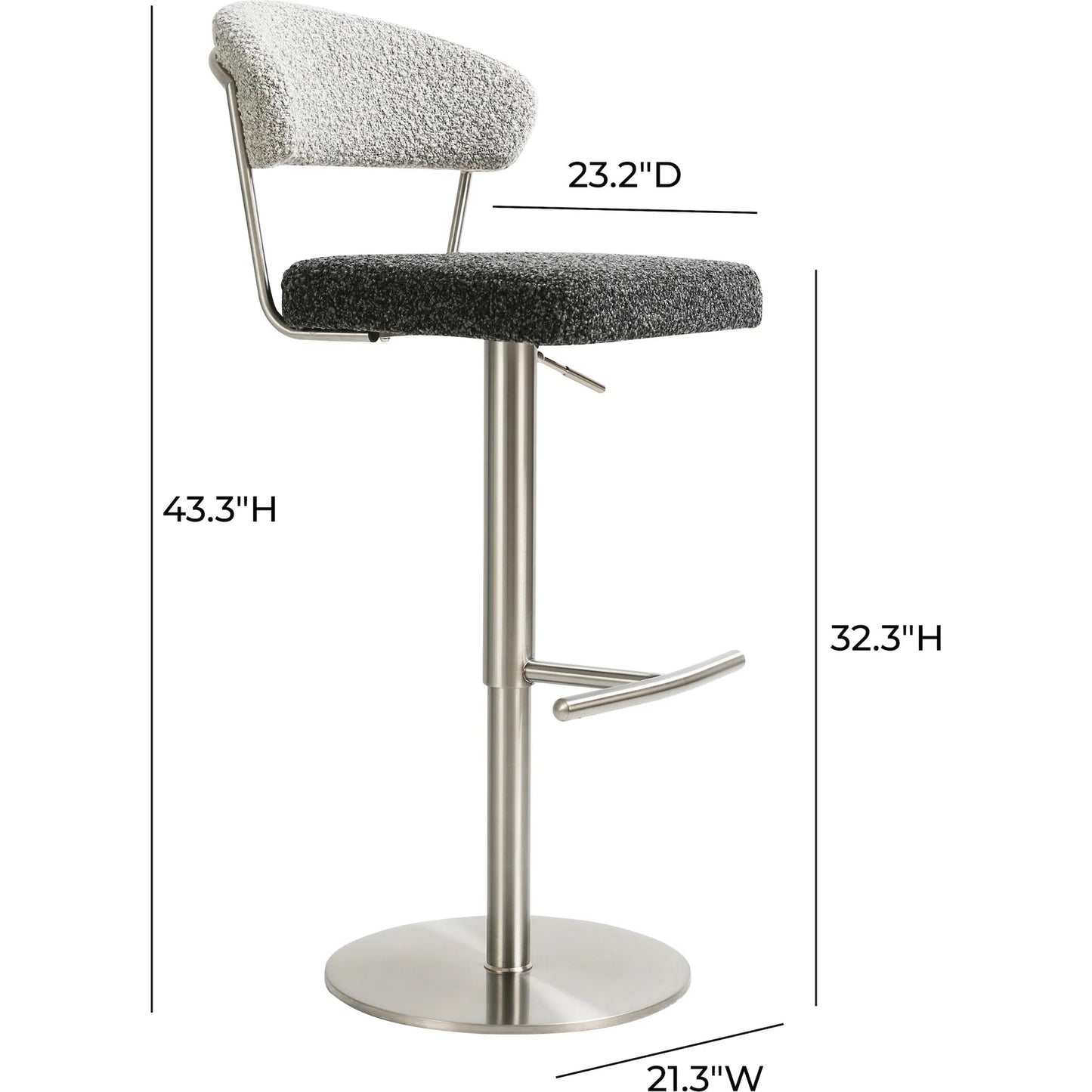 005 SI-2248204 | Unknown | Cosmo Boucle Adjustable Stool by TOV Furniture in black, grey. Made from boucle, stainless steel in a unique style.
