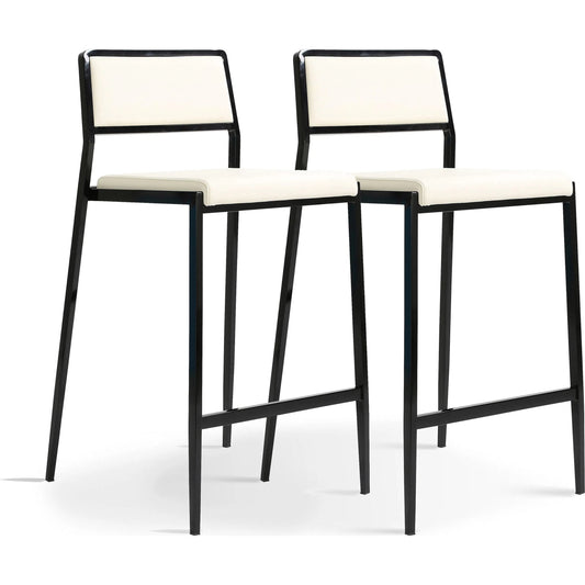000 SI-2320879 | Primary Silo | Gale Performance Vegan Leather Stackable Counter Stool (Set of 2) by TOV Furniture in cream. Made from pu leather, stainless steel in a modern style.