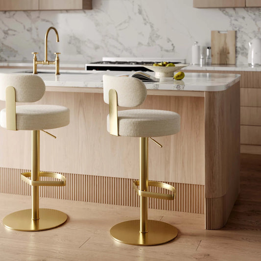 Primrose Textured Performance Fabric Adjustable Stool by TOV Furniture in cream. Made from fabric, stainless steel in a transitional style.