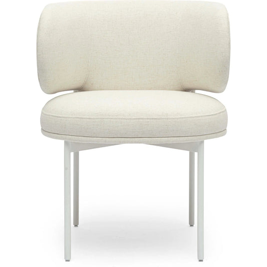 Maureen Performance Upcycled Linen Dining Chair by TOV Furniture in cream. Made from metal, plywood, recycled fabric in a transitional style.