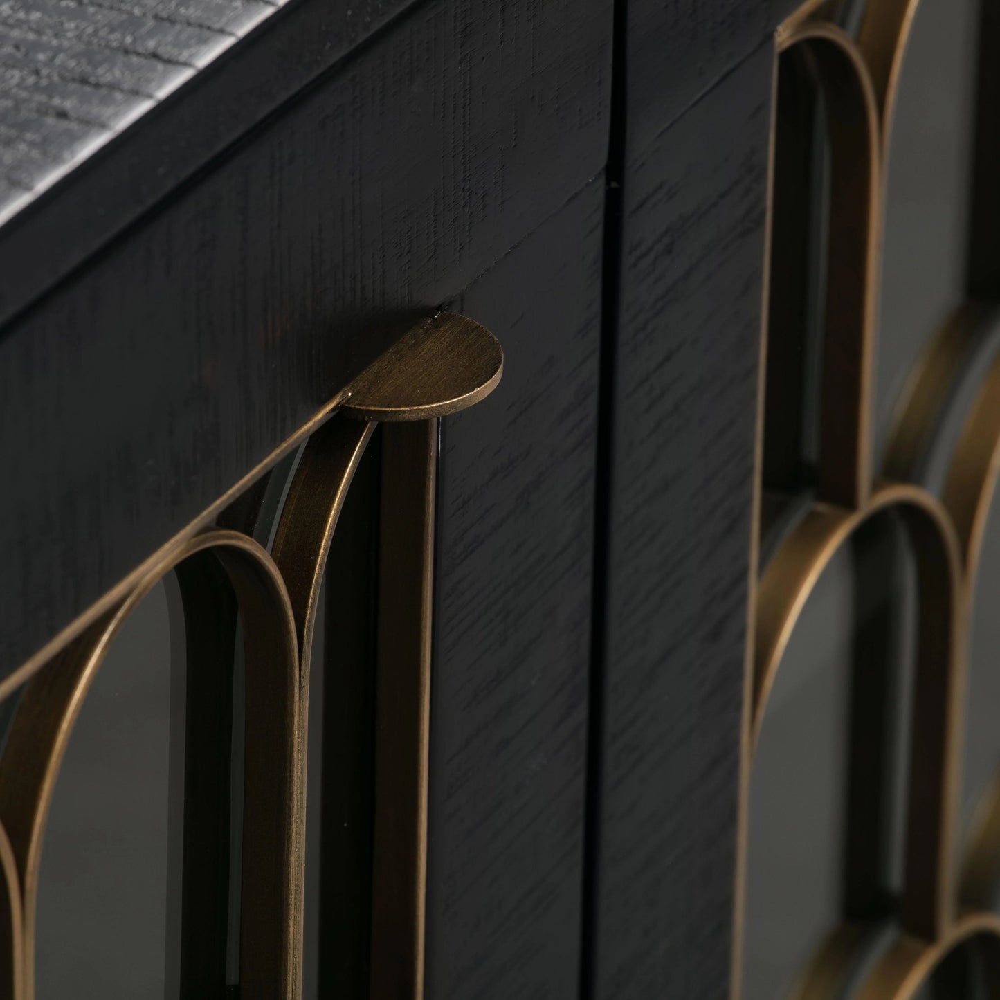 010 S-303061 | Closeup | Gatsby Wood Buffet by TOV Furniture in natural and black. Made from acacia, steel, tempered glass in a modern style.