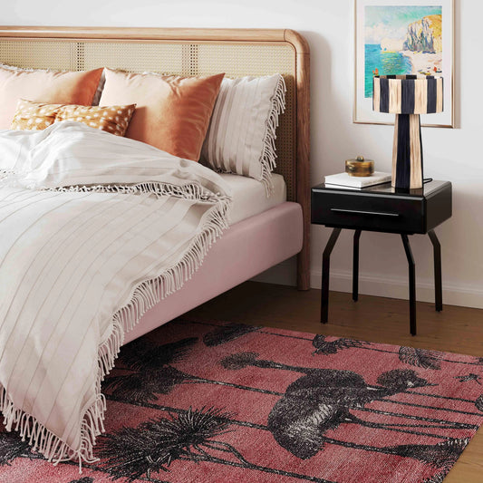 Shelby Raffia Two-Tone Table Lamp by TOV Furniture in black, natural. Made from iron, raffia in a modern style.