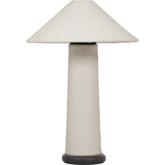 Faith Boucle Table Lamp by TOV Furniture in white. Made from boucle, iron, wood in a modern style.