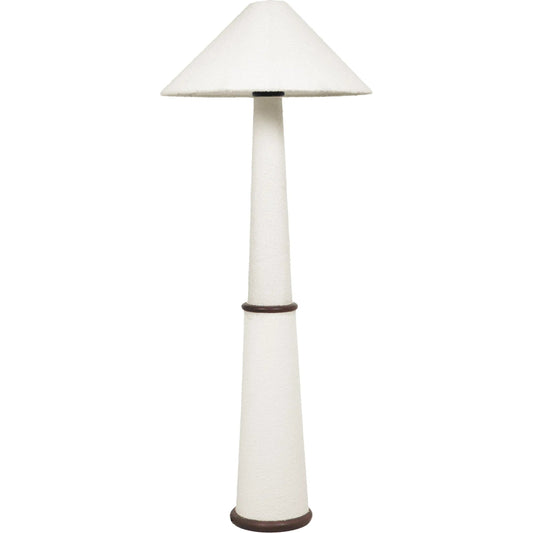 Faith Boucle Floor Lamp by TOV Furniture in white. Made from boucle, iron, wood in a modern style.