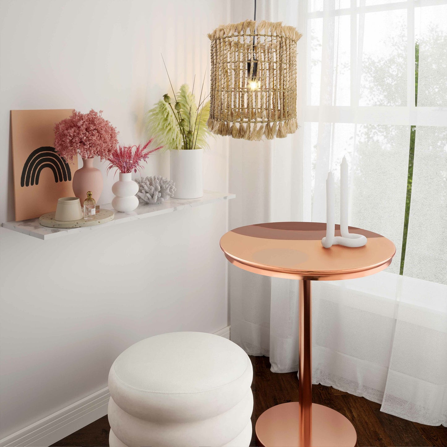 006 SI-1787179 | Lifestyle | Kahuzi Pendant Lamp by TOV Furniture in natural. Made from abaca in a eclectic & global style.