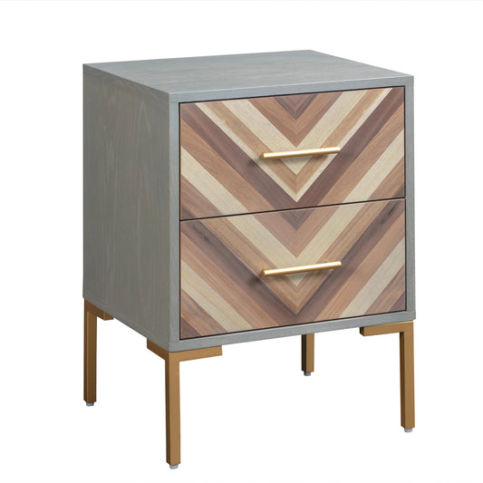 Quinn Side Table by TOV Furniture in gray, gold. Made from mdf, veneer, stainless steel in a eclectic & global style.