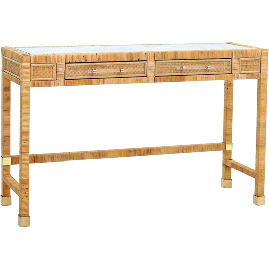 001 SI-1984242 | Primary Silo | Amara Rattan Desk by TOV Furniture. Made from glass, rattan veneer, wood in a cottage & farmhouse style.