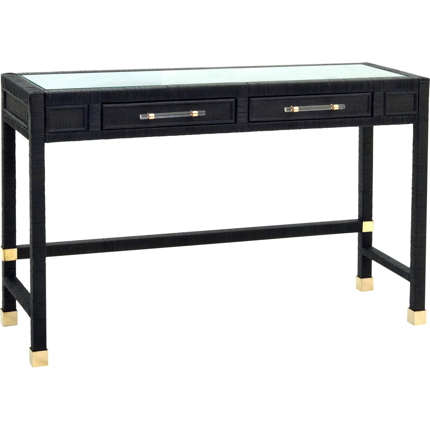 002 SI-1984243 | Primary Silo | Amara Rattan Desk by TOV Furniture. Made from glass, rattan veneer, wood in a cottage & farmhouse style.