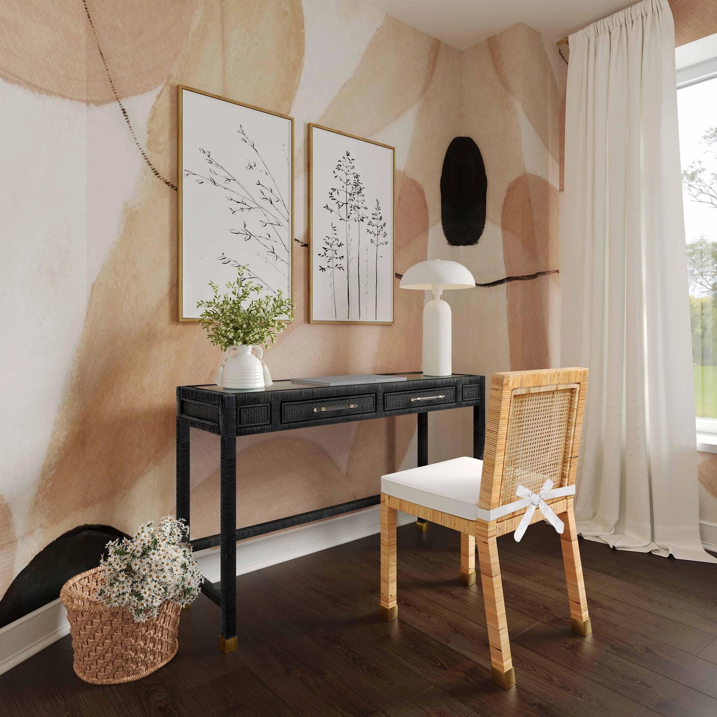 012 SI-1984243 | Additional Silo | Amara Rattan Desk by TOV Furniture. Made from glass, rattan veneer, wood in a cottage & farmhouse style.