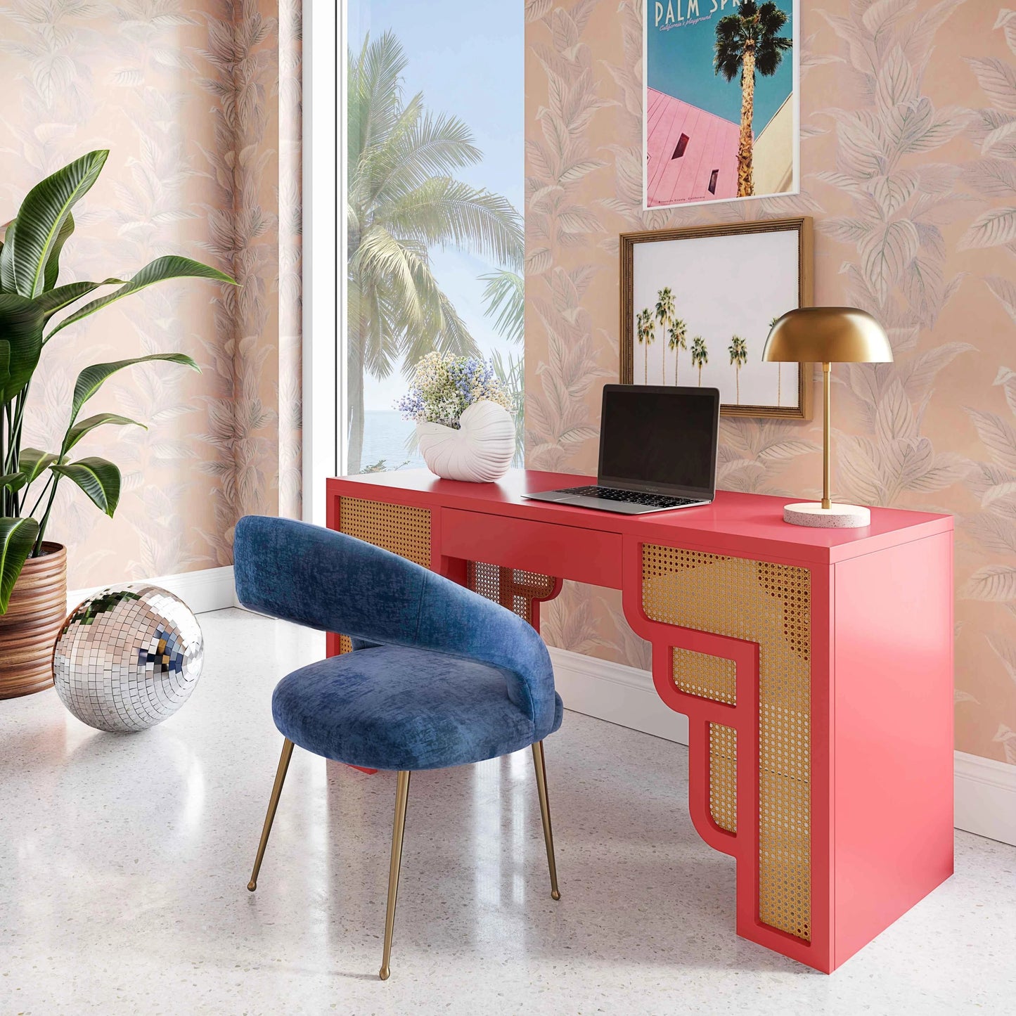027 SI-1984245 | Lifestyle | Suzie Executive Desk by TOV Furniture. Made from mdf, rattan in a modern style.