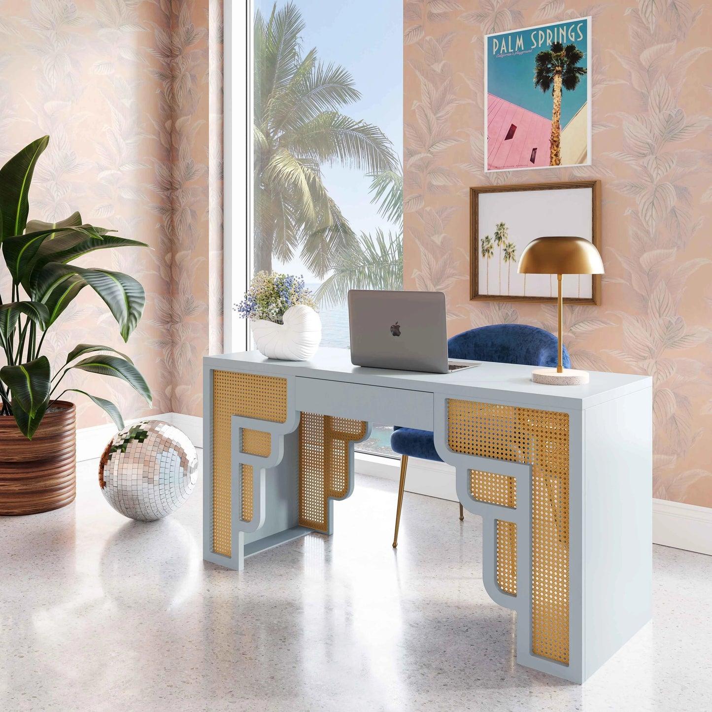 030 SI-1984248 | Lifestyle | Suzie Executive Desk by TOV Furniture. Made from mdf, rattan in a modern style.