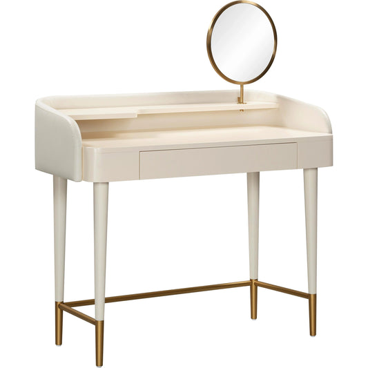 Penelope Vegan Leather Wrapped Vanity Desk by TOV Furniture. Made from acacia, iron, mdf in a modern style.