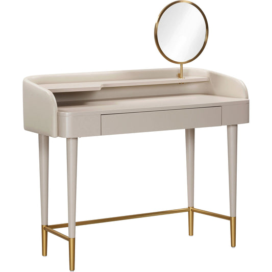 Penelope Vegan Leather Wrapped Vanity Desk by TOV Furniture. Made from acacia, iron, mdf in a modern style.