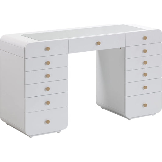 Hollywood Vanity Desk by TOV Furniture in white. Made from copper, mdf in a modern style.