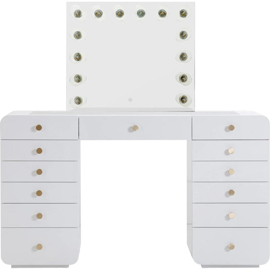 Hollywood Desk with Vanity Mirror by TOV Furniture in white. Made from copper, mdf in a modern style.